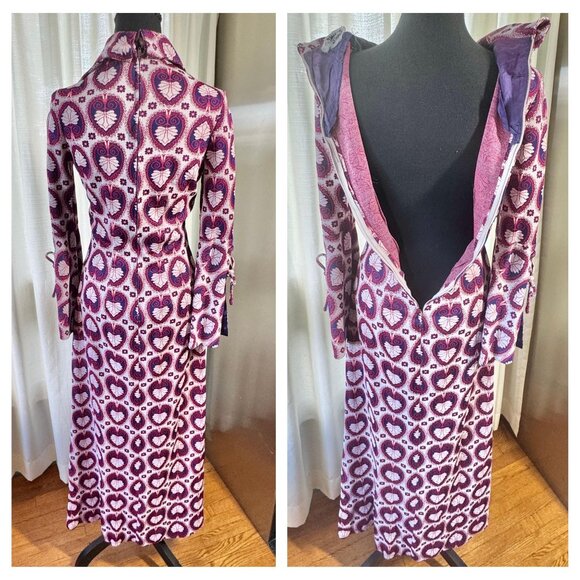 Vintage 60s dress, red, blue psychedelic print, Mod maxi gown, dagger lapels - Picture 8 of 9